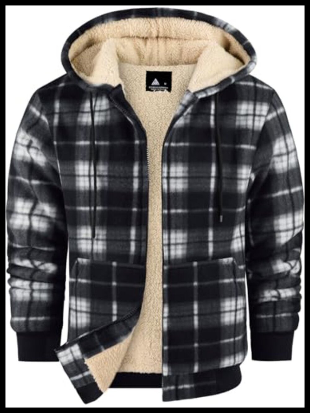 Plaid Flannel Sherpa Lined Zip Up Hoodie Heavy Thick Warm Winter Coat